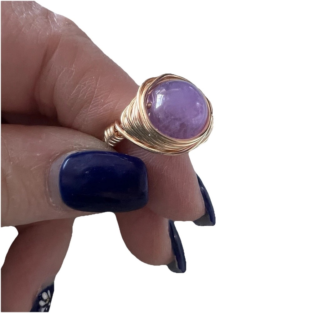 Handmade ~ Copper Wire Wrap ~ Amethyst Bead Ring Size‎ 6